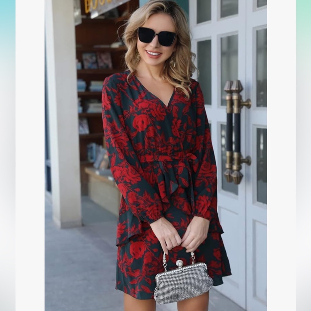 Uguest Floral Dress in Red and Black, Size Small, EUC